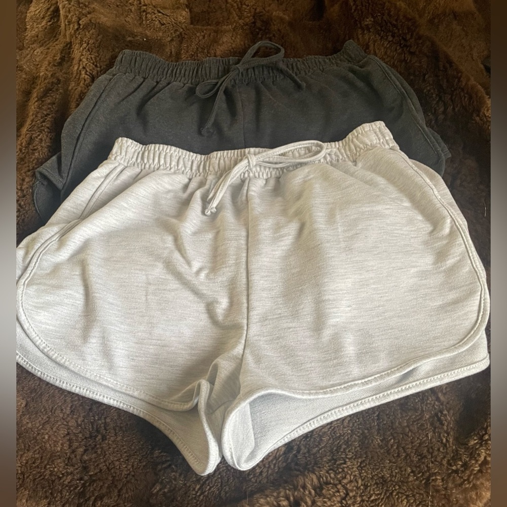 SHEIN Light Gray and Charcoal Drawstring Athletic Sweat Shorts Duo